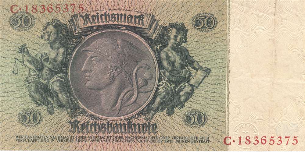 (1924-1933) Банкнота Германия 1933 год 50 марок &quot;Давид Ганземан&quot; 8 цифр в номере  VF